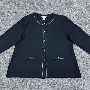 Exclusively Misook Women's Size 3X Black Knit Jacket Cardigan Embroidered Trim